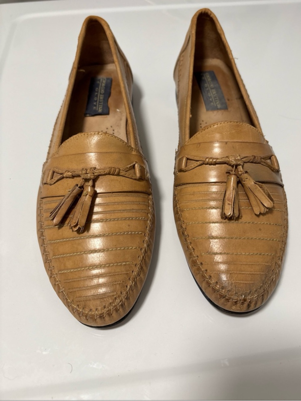 Giorgio Brutini Men’s Tan Leather Le Glove Vintage Loafers Size 10 1/2D Brazil